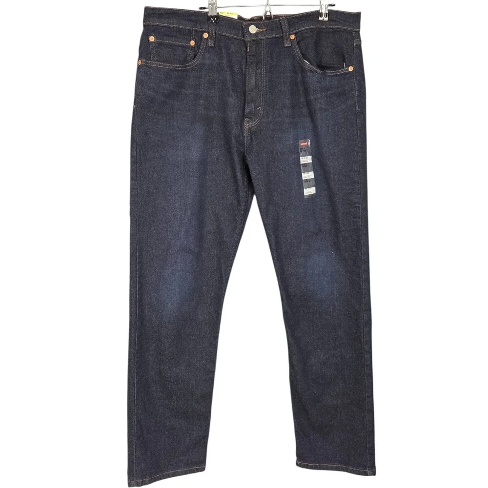 Levis 502 Taper Mens 38x32 Dark Wash Indigo Blue Flex Stretch Jeans Zip Fly NEW